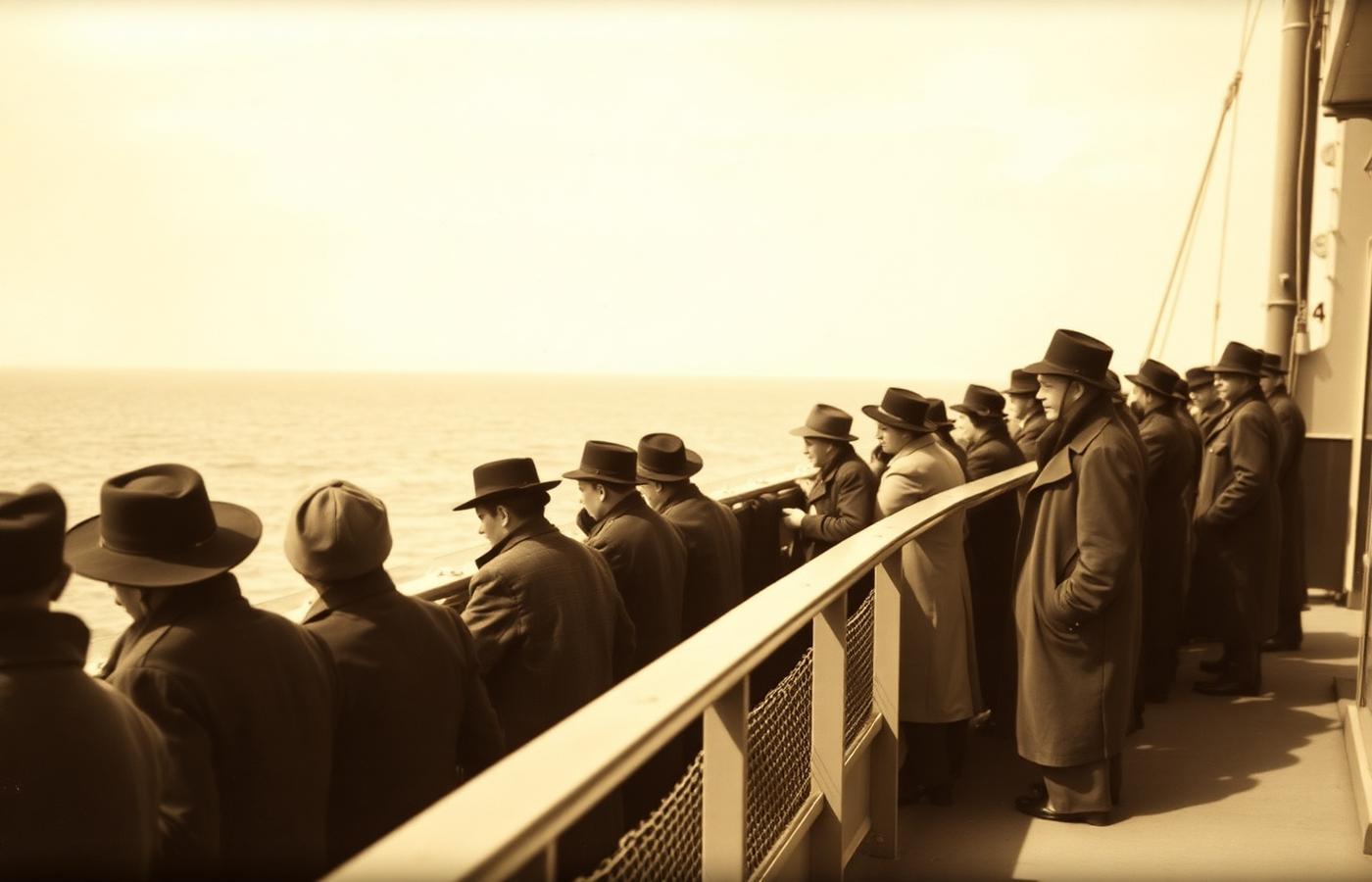 Passagiere am Schiffsdeck blicken aufs Meer